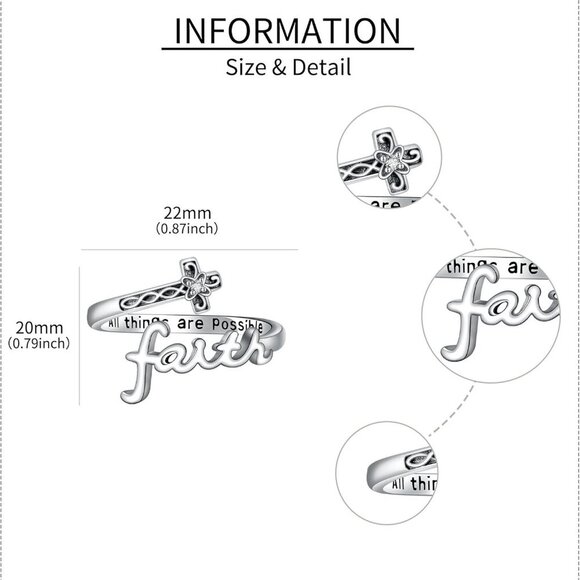 Sterling Silver Cross Ring Adjustable Faith Jewelry Christian Gift Women - Picture 6 of 6